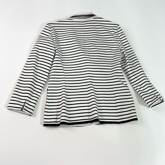 Nine West Blazer Women's 4 Lapel Notched Black & White Striped Buttons Up Jacket - Picture 7 of 8